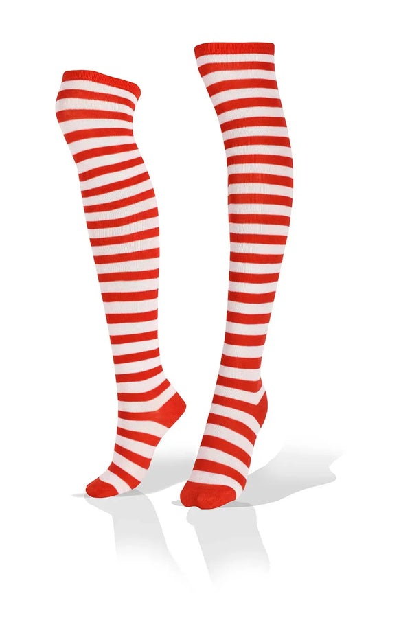 OVER-THE-KNEE BOOTS WHITE/RED