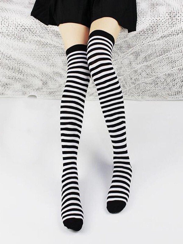 STRIPED B/W THIGH HIGHS